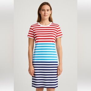 J Crew Women’s L Red, White, & Blue Mixed Stripe Short Sleeve T Shirt Dress